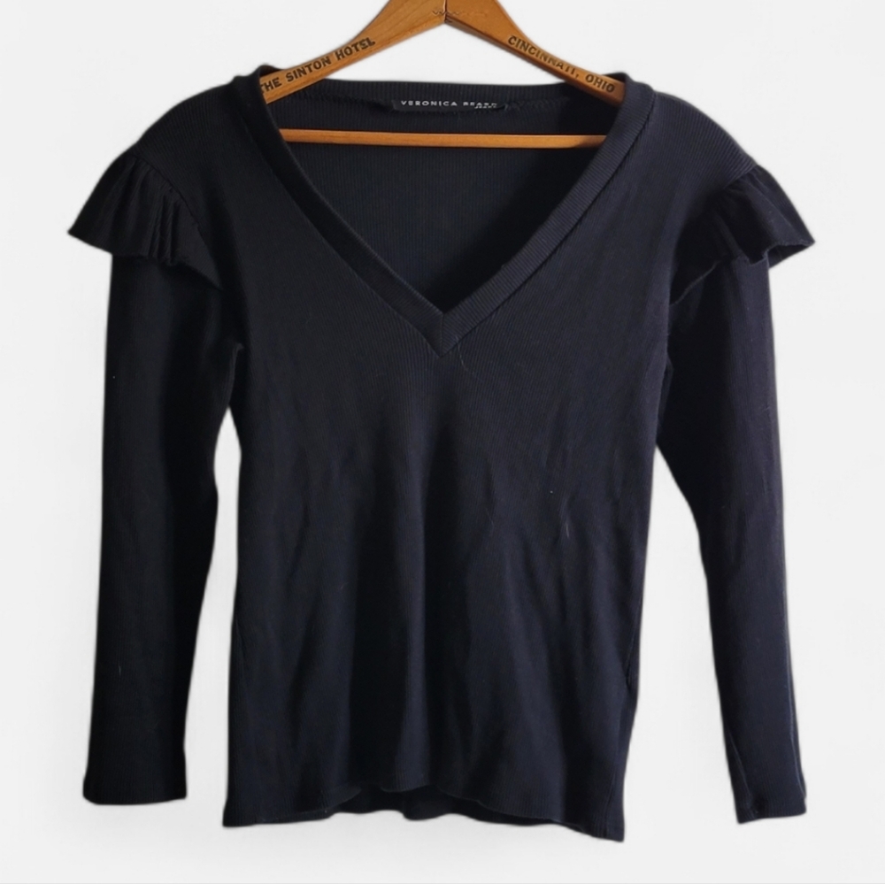 VERONICA BEARD Jeans Selene Ruffle V-Neck Top Small
